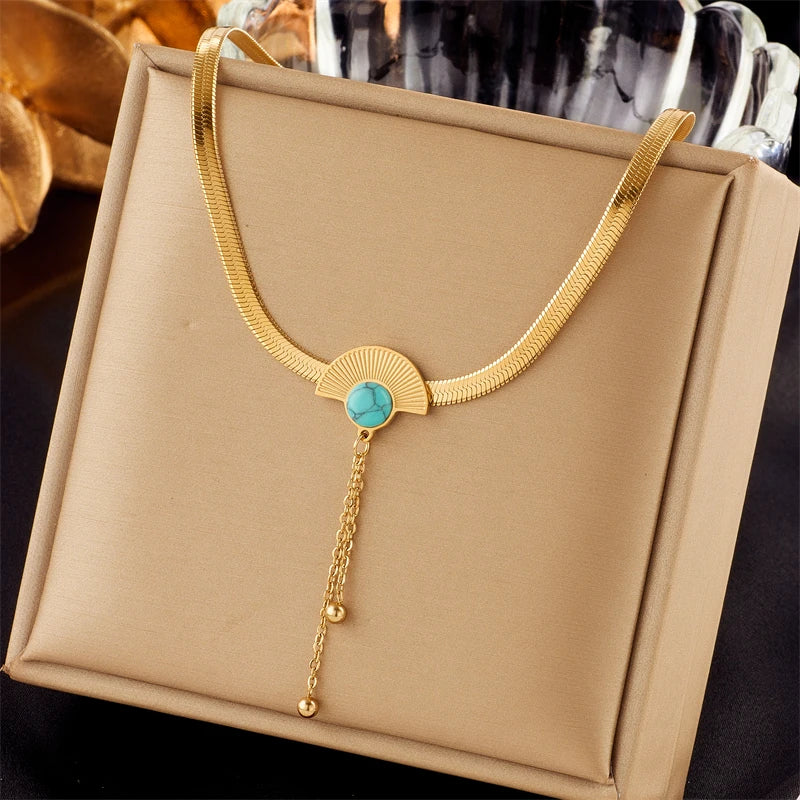 Necklace for Women, New Multilayer Choker Chain Jewelry Gifts, DIEYURO 316L Stainless Steel Butterfly Moon Lock Blue Eyes Pendant Necklace