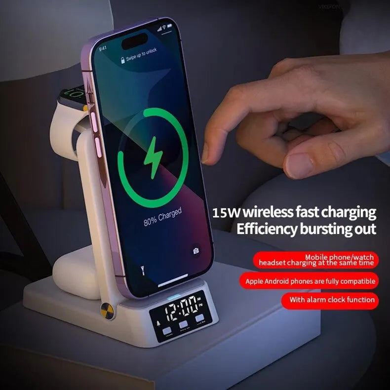 Wireless Charger 4 in 1 With Charging Indicator, 15W Fast Charging Station For iPhone 14 13 12 11 X Samsung Galaxy S22 S21 Apple Watch Airpods Fast Charging Dock Station