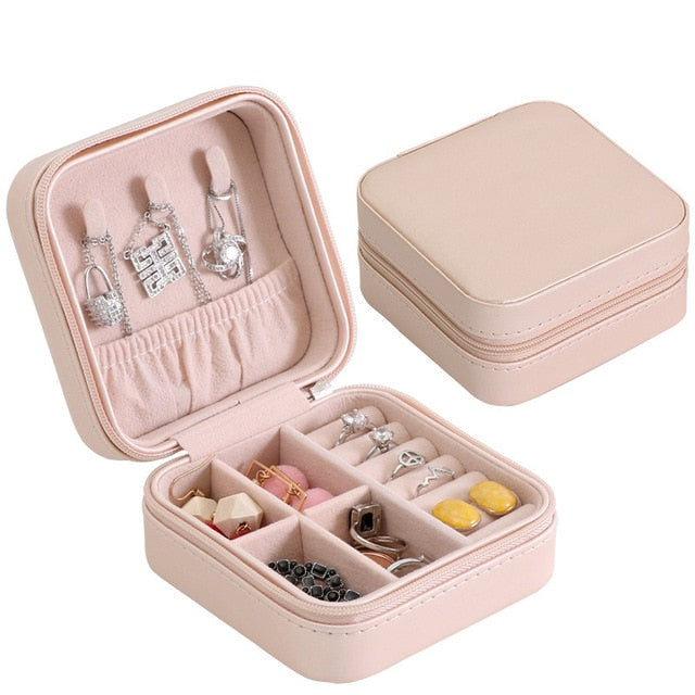 Portable Jewelry Storage Box Travel Organizer Jewelry Case Leather Storage Earrings Necklace Ring Jewelry Organizer Display