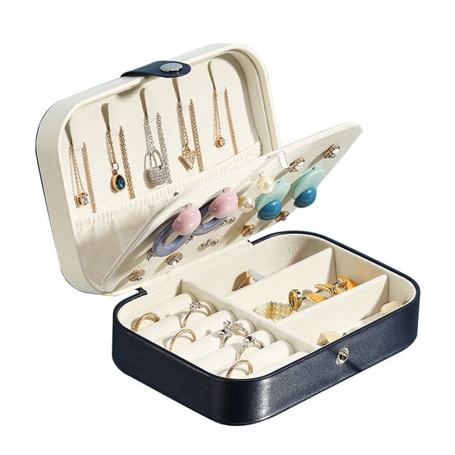 Portable Jewelry Storage Box Travel Organizer Jewelry Case Leather Storage Earrings Necklace Ring Jewelry Organizer Display