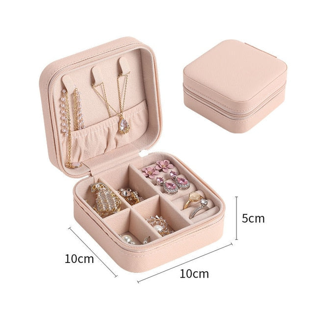 Portable Jewelry Storage Box Travel Organizer Jewelry Case Leather Storage Earrings Necklace Ring Jewelry Organizer Display