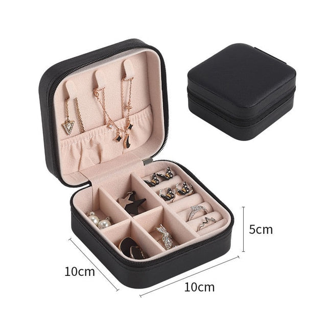 Portable Jewelry Storage Box Travel Organizer Jewelry Case Leather Storage Earrings Necklace Ring Jewelry Organizer Display