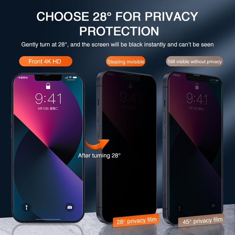 Privacy Tempered Glass Screen Protector for iPhone 11-14 Pro Max, XR, XS Max, 8 Plus