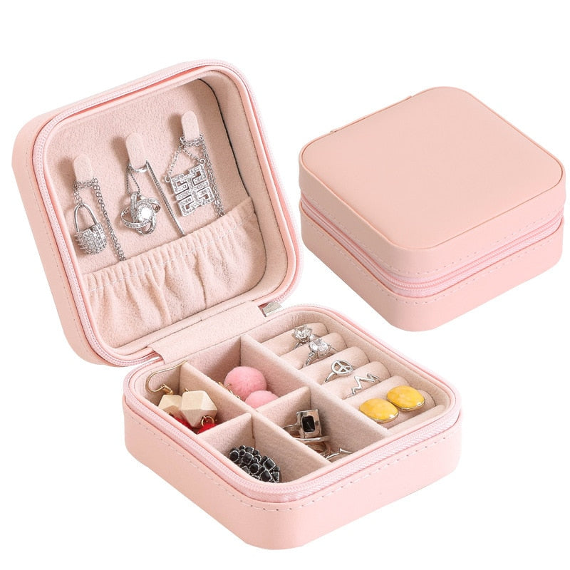 Portable Jewelry Storage Box Travel Organizer Jewelry Case Leather Storage Earrings Necklace Ring Jewelry Organizer Display