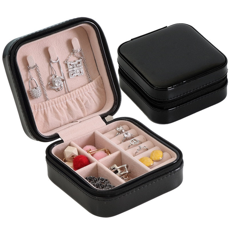 Portable Jewelry Storage Box Travel Organizer Jewelry Case Leather Storage Earrings Necklace Ring Jewelry Organizer Display