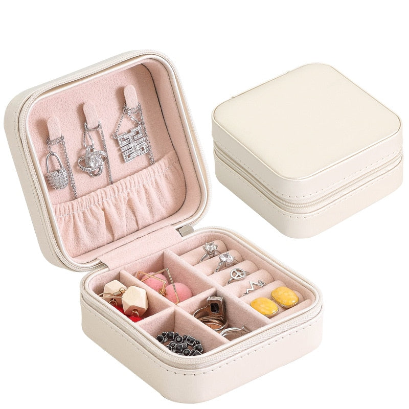 Portable Jewelry Storage Box Travel Organizer Jewelry Case Leather Storage Earrings Necklace Ring Jewelry Organizer Display