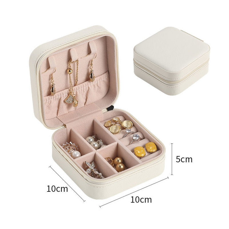 Portable Jewelry Storage Box Travel Organizer Jewelry Case Leather Storage Earrings Necklace Ring Jewelry Organizer Display