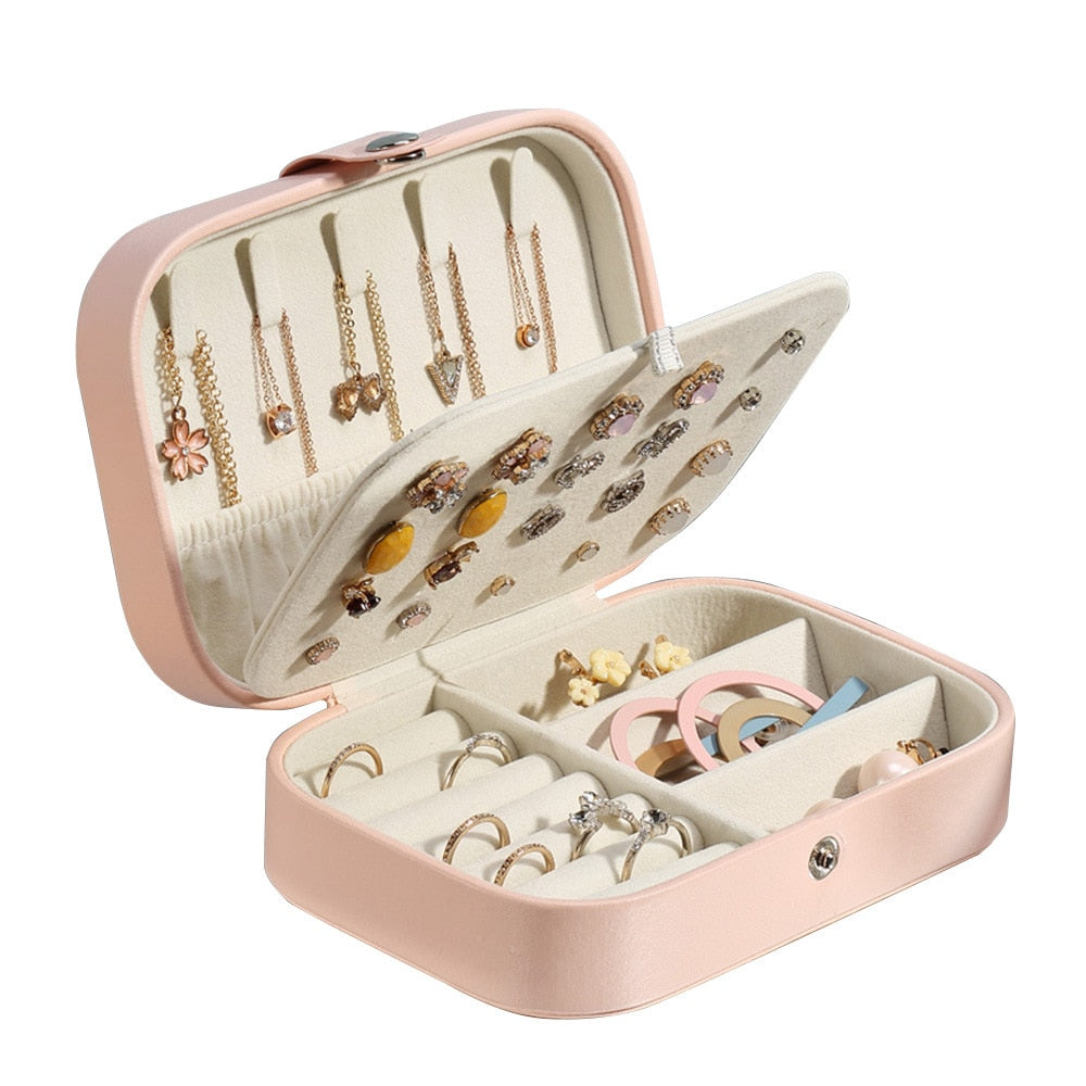 Portable Jewelry Storage Box Travel Organizer Jewelry Case Leather Storage Earrings Necklace Ring Jewelry Organizer Display