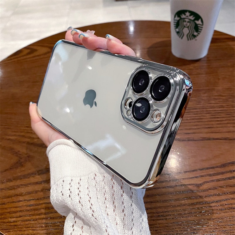 Luxury Plating Square Clear Phone Case For iPhone 12 11 13 14 Pro Max Mini X XS XR 7 8 Plus SE 3